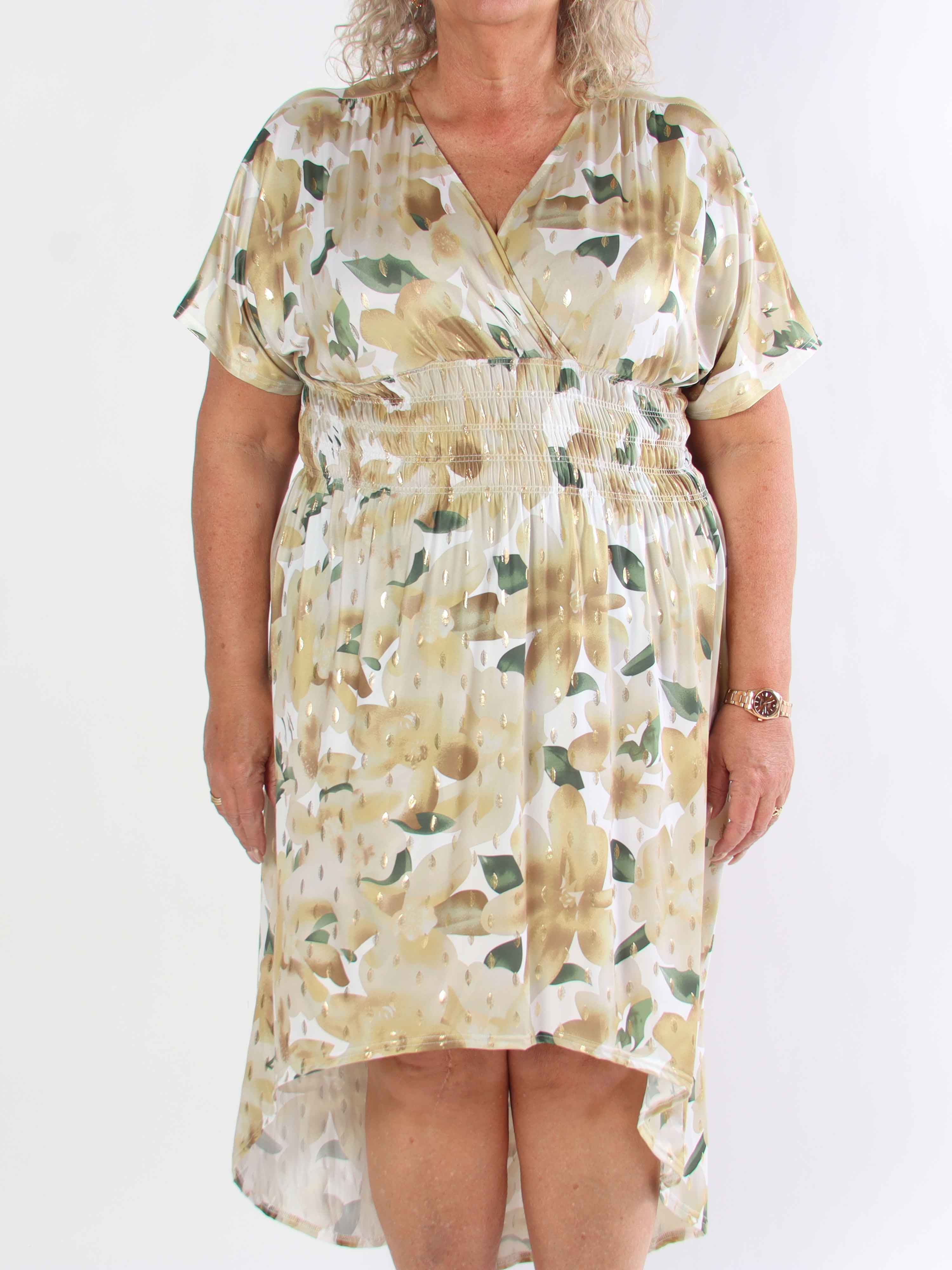 Pams Sweet Flower High-low - Elastisk plus size kjole med blomsterprint